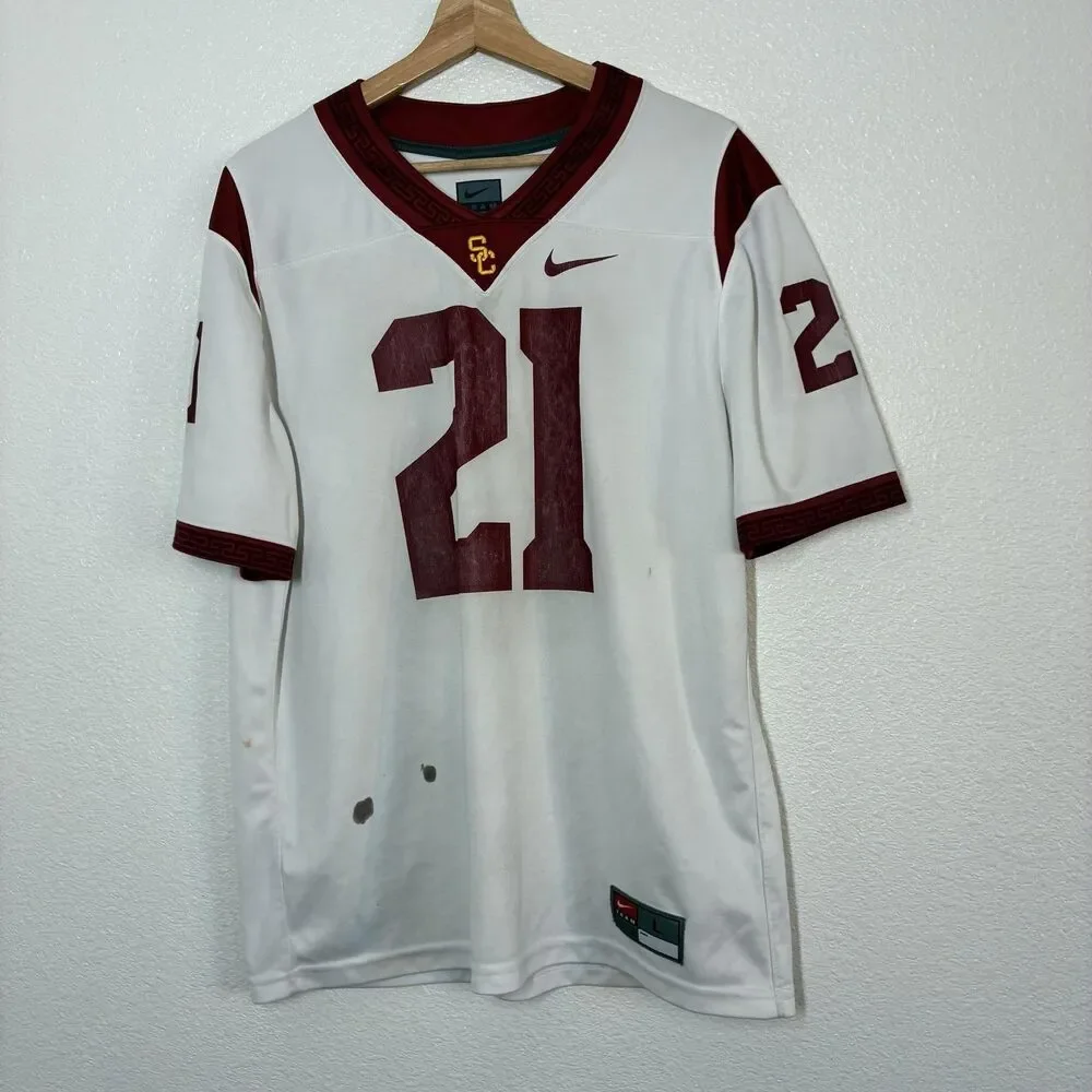 USC Trojans Jersey Mens Large White NCAA Football Nike Dri-FIT Number 21